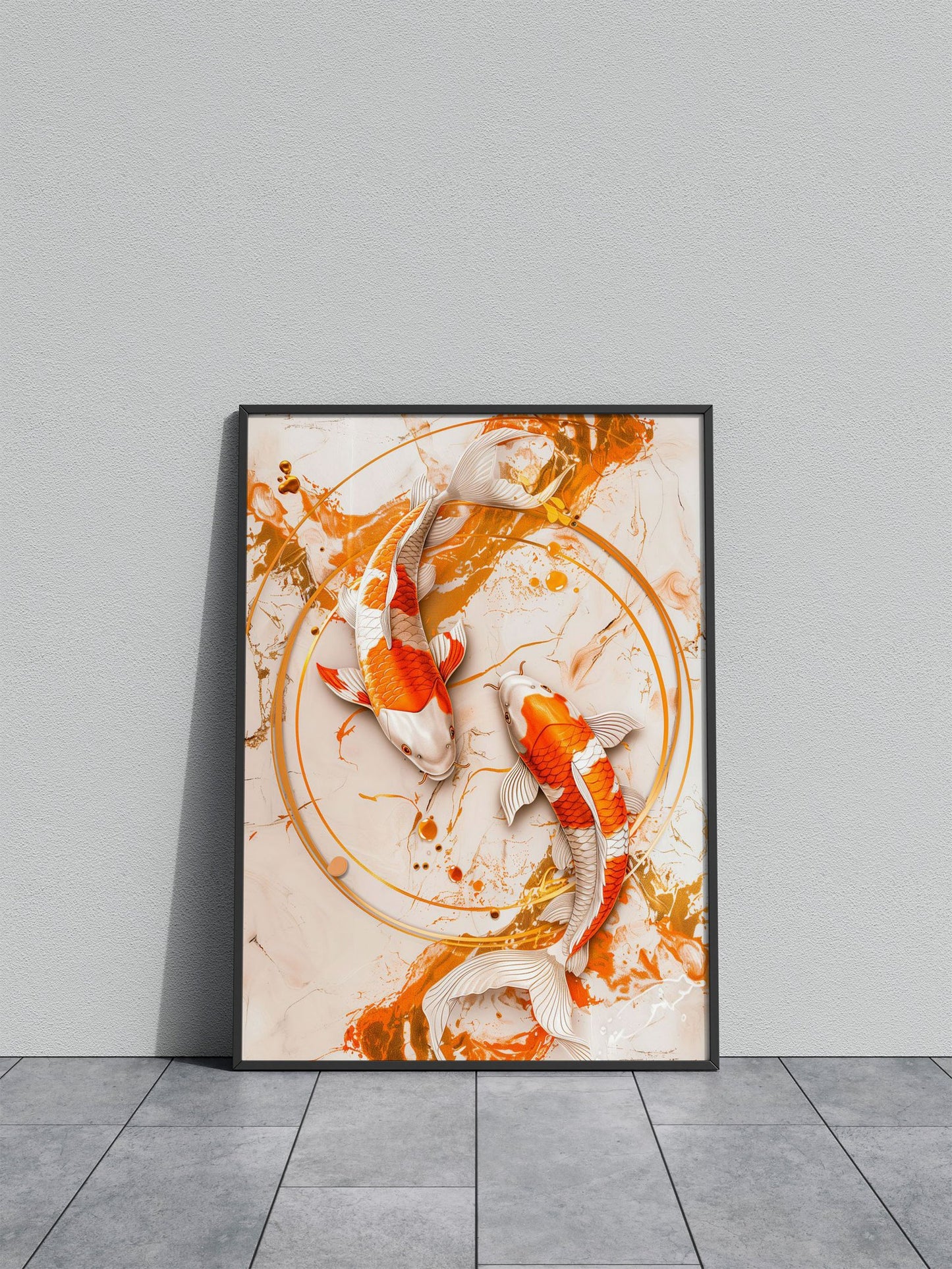 Gold Fish on Marble Asian Style Poster | Wall Art for Home & Office | High-Quality Print