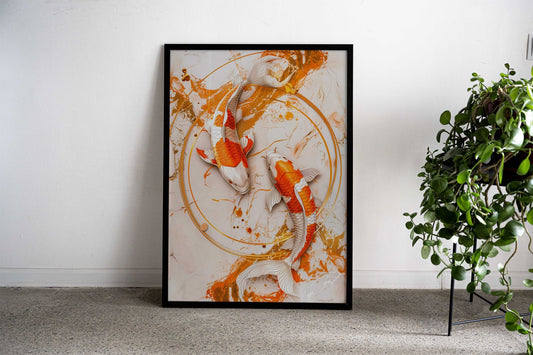 Gold Fish on Marble Asian Style Poster | Wall Art for Home & Office | High-Quality Print - High-Quality Visual Display