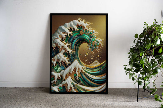 Gold Great Wave Abstract Asian Style Poster | Wall Art for Home & Office | High-Quality Print - High-Quality Visual Display