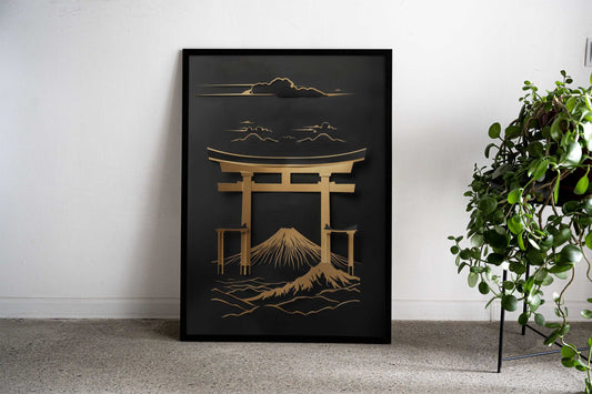 Gold Japan Gate Asian Style Poster | Wall Art for Home & Office | High-Quality Print - High-Quality Visual Display
