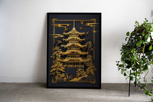 Gold Temple Dojo Asian Style Poster | Wall Art for Home & Office | High-Quality Print - High-Quality Visual Display