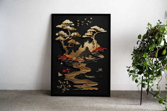 Gold Trees Asian Style Poster | Wall Art for Home & Office | High-Quality Print - High-Quality Visual Display