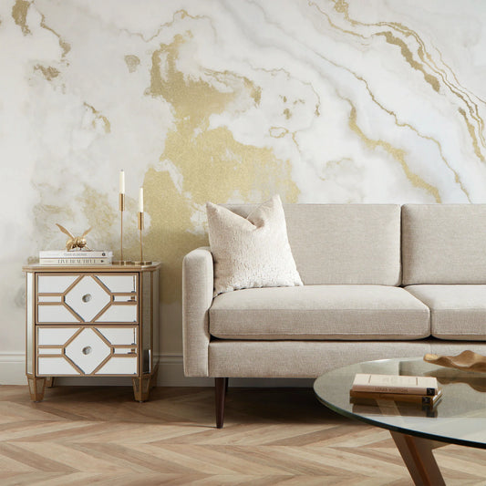 Natural Golden Agate Marble Wall Mural with Gold Accents