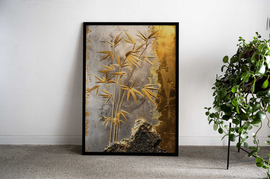 Golden Bamboo Elegance Asian Style Poster | Wall Art for Home & Office | High-Quality Print - High-Quality Visual Display