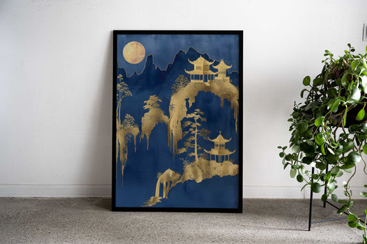 Golden Japanese Castle Asian Style Poster | Wall Art for Home & Office | High-Quality Print - High-Quality Visual Display