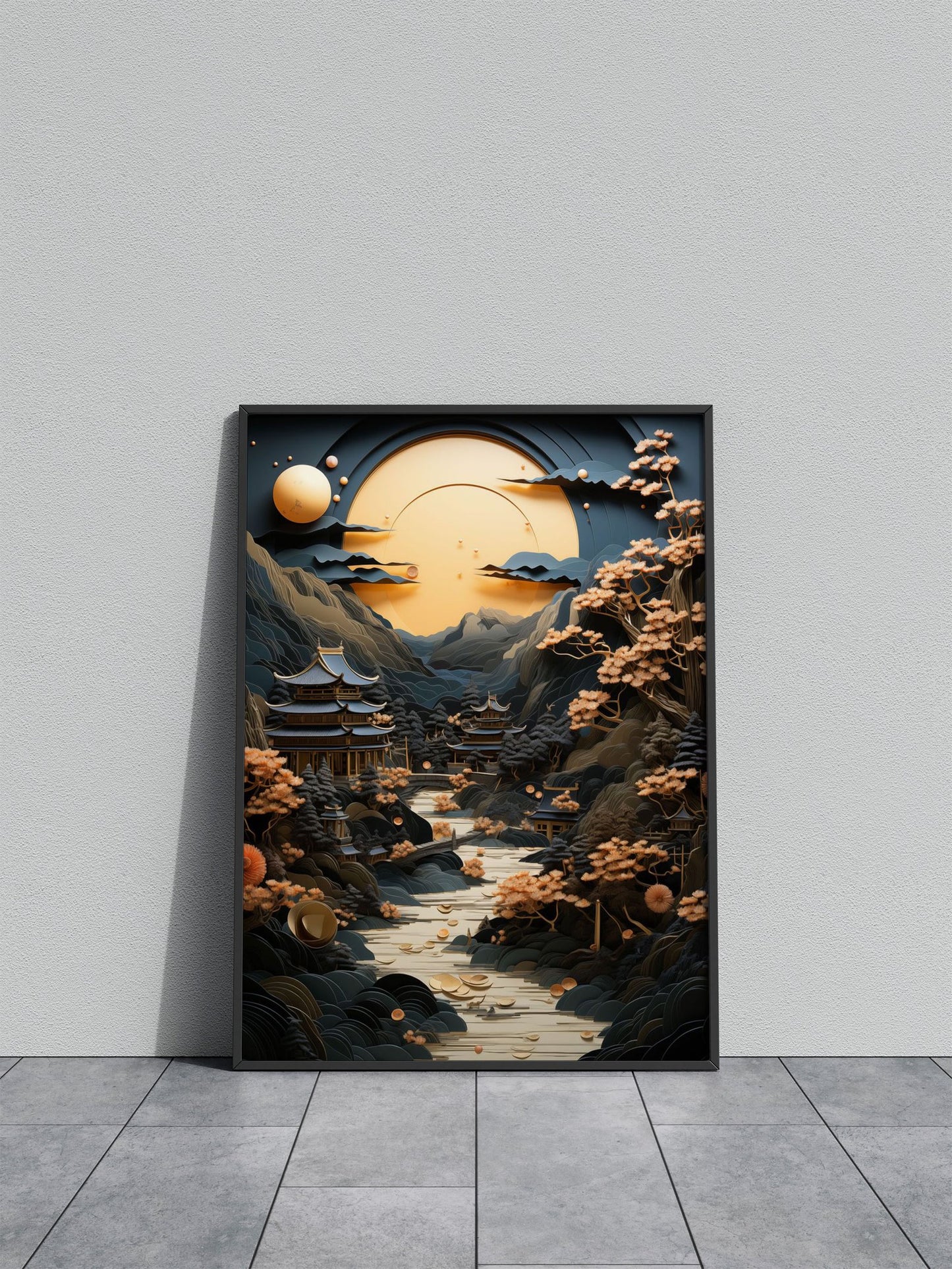 Golden Japanese Eclipse Asian Style Poster | Wall Art for Home & Office | High-Quality Print