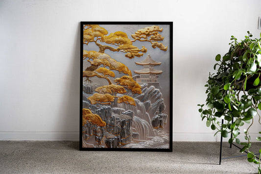 Golden Japanese Temple Asian Style Poster | Wall Art for Home & Office | High-Quality Print - High-Quality Visual Display