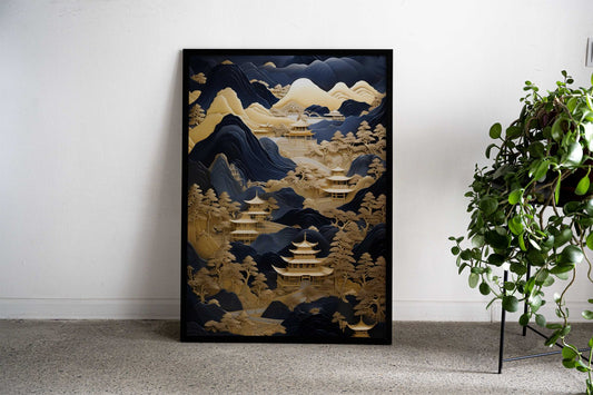 Golden Japanese Village Asian Style Poster | Wall Art for Home & Office | High-Quality Print - High-Quality Visual Display