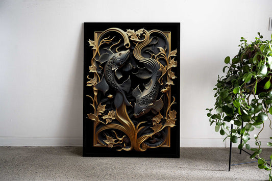 Golden Koi Fish Japan Art Asian Style Poster | Wall Art for Home & Office | High-Quality Print - High-Quality Visual Display