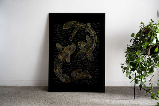 Golden Koi Fish Asian Style Poster | Wall Art for Home & Office | High-Quality Print - High-Quality Visual Display