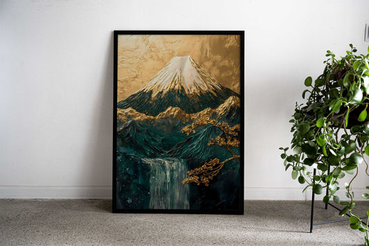 Golden Mount Fuji Cherry Blossom Japanese Asian Style Poster | Wall Art for Home & Office | High-Quality Print - High-Quality Visual Display