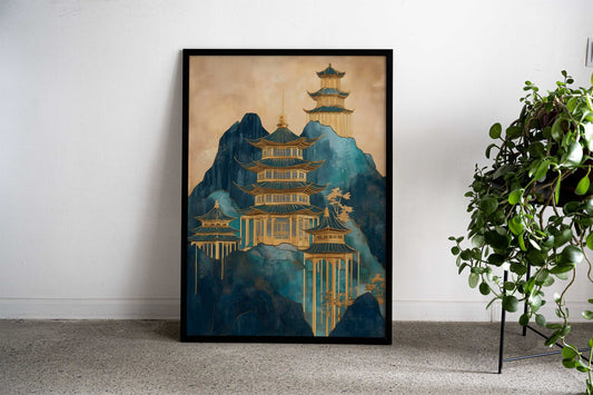 Golden Pagoda Landscape Asian Style Poster | Wall Art for Home & Office | High-Quality Print - High-Quality Visual Display