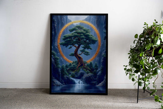 Golden Ring Tree Asian Style Poster | Wall Art for Home & Office | High-Quality Print - High-Quality Visual Display