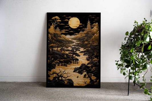 Golden River Asian Style Poster | Wall Art for Home & Office | High-Quality Print - High-Quality Visual Display