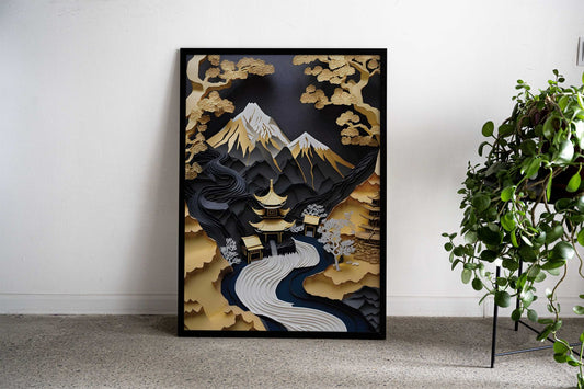 Golden landscape Japanese Asian Style Poster | Wall Art for Home & Office | High-Quality Print - High-Quality Visual Display