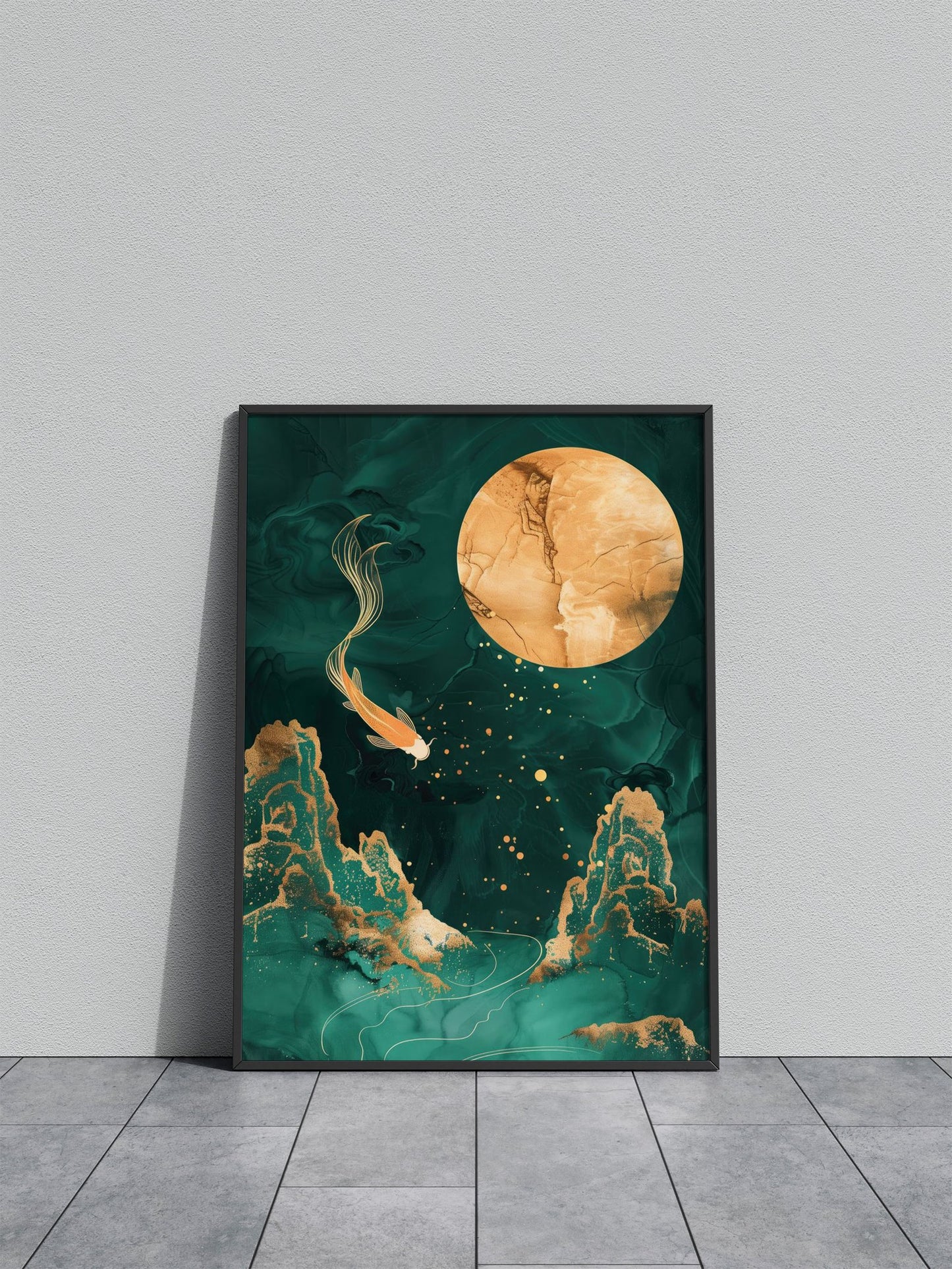 Goldfish and Moon Japanese Kintsugi Asian Style Poster | Wall Art for Home & Office | High-Quality Print