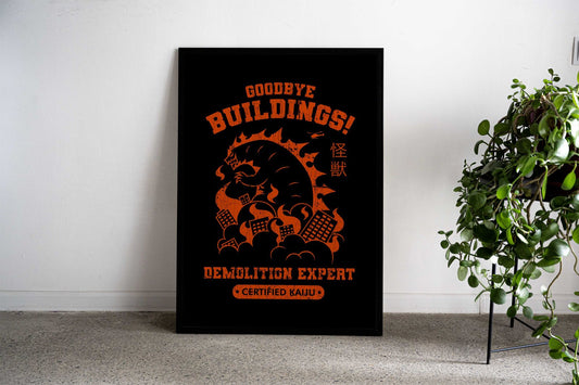 Goodbye Buildings! Demolition Expert Kaiju Asian Style Poster | Wall Art for Home & Office | High-Quality Print - High-Quality Visual Display