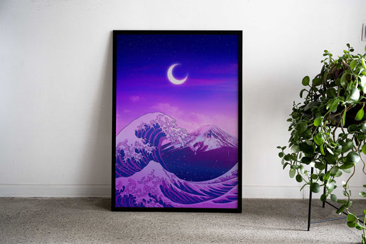 Great Wave Moon Asian Style Poster | Wall Art for Home & Office | High-Quality Print - High-Quality Visual Display