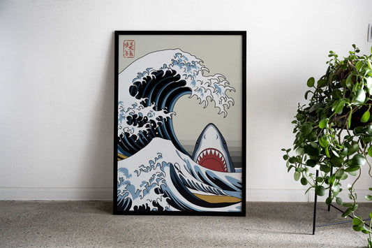 Great Wave Shark Asian Style Poster | Wall Art for Home & Office | High-Quality Print - High-Quality Visual Display