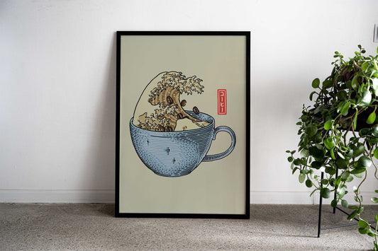 Great Wave of Coffee Asian Style Poster | Wall Art for Home & Office | High-Quality Print - High-Quality Visual Display