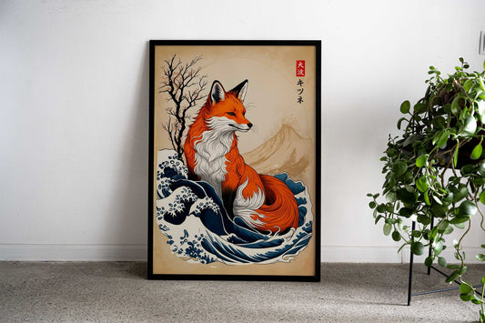 Great Wave of Kitsune Asian Style Poster | Wall Art for Home & Office | High-Quality Print - High-Quality Visual Display