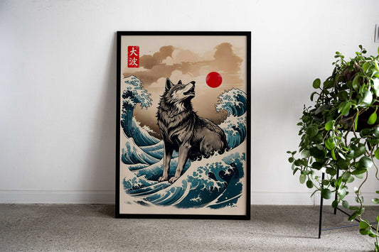 Great Wave of Wolf Asian Style Poster | Wall Art for Home & Office | High-Quality Print - High-Quality Visual Display