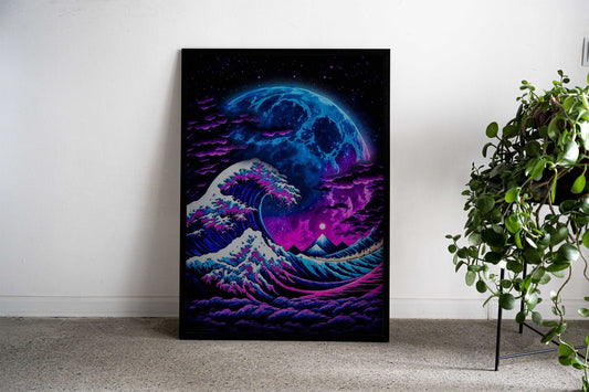 Great Wave with Moon Asian Style Poster | Wall Art for Home & Office | High-Quality Print - High-Quality Visual Display