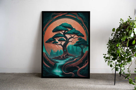 Green Bonsai tree Asian Style Poster | Wall Art for Home & Office | High-Quality Print - High-Quality Visual Display