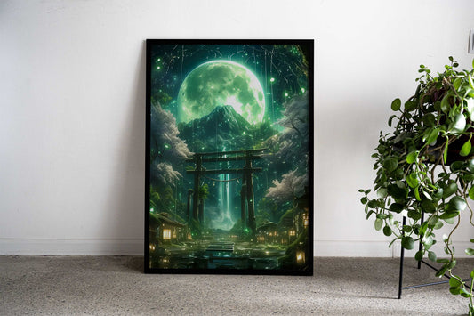 Green Neon Tree House Asian Style Poster | Wall Art for Home & Office | High-Quality Print - High-Quality Visual Display