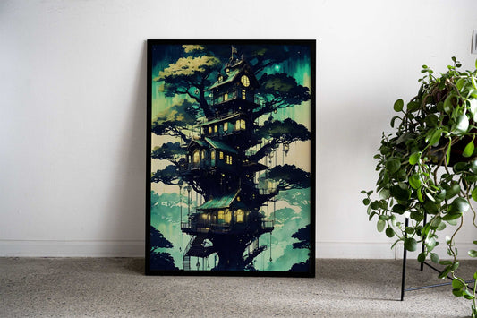 Green Sky Asian Style Poster | Wall Art for Home & Office | High-Quality Print - High-Quality Visual Display