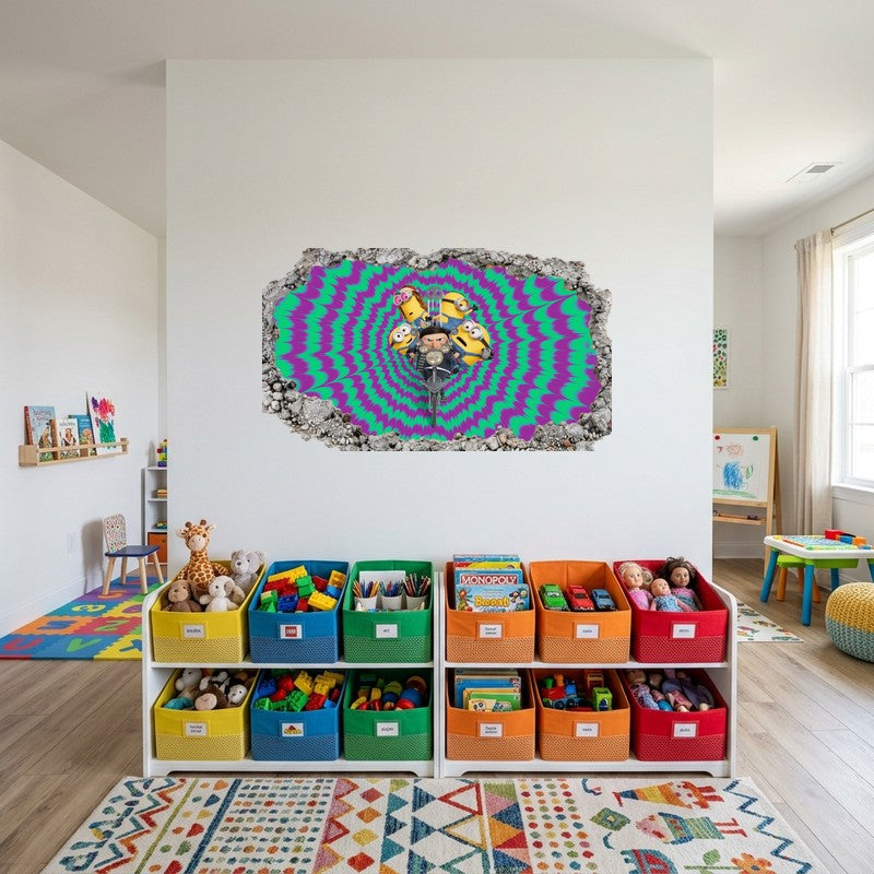 Gru Motorcycle Purple Green Spiral Hypnotic 3D Wall Art Decal Sticker Kids Kids Room Wall Decal Sticker
