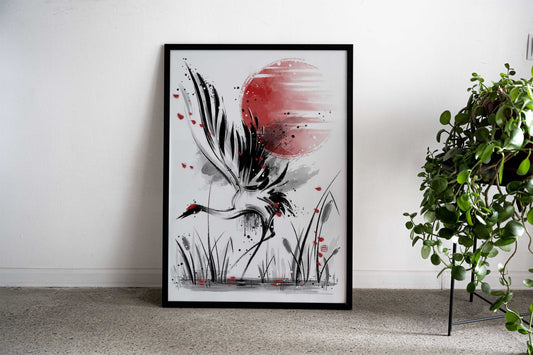 Ink crane Asian Style Poster | Wall Art for Home & Office | High-Quality Print - High-Quality Visual Display