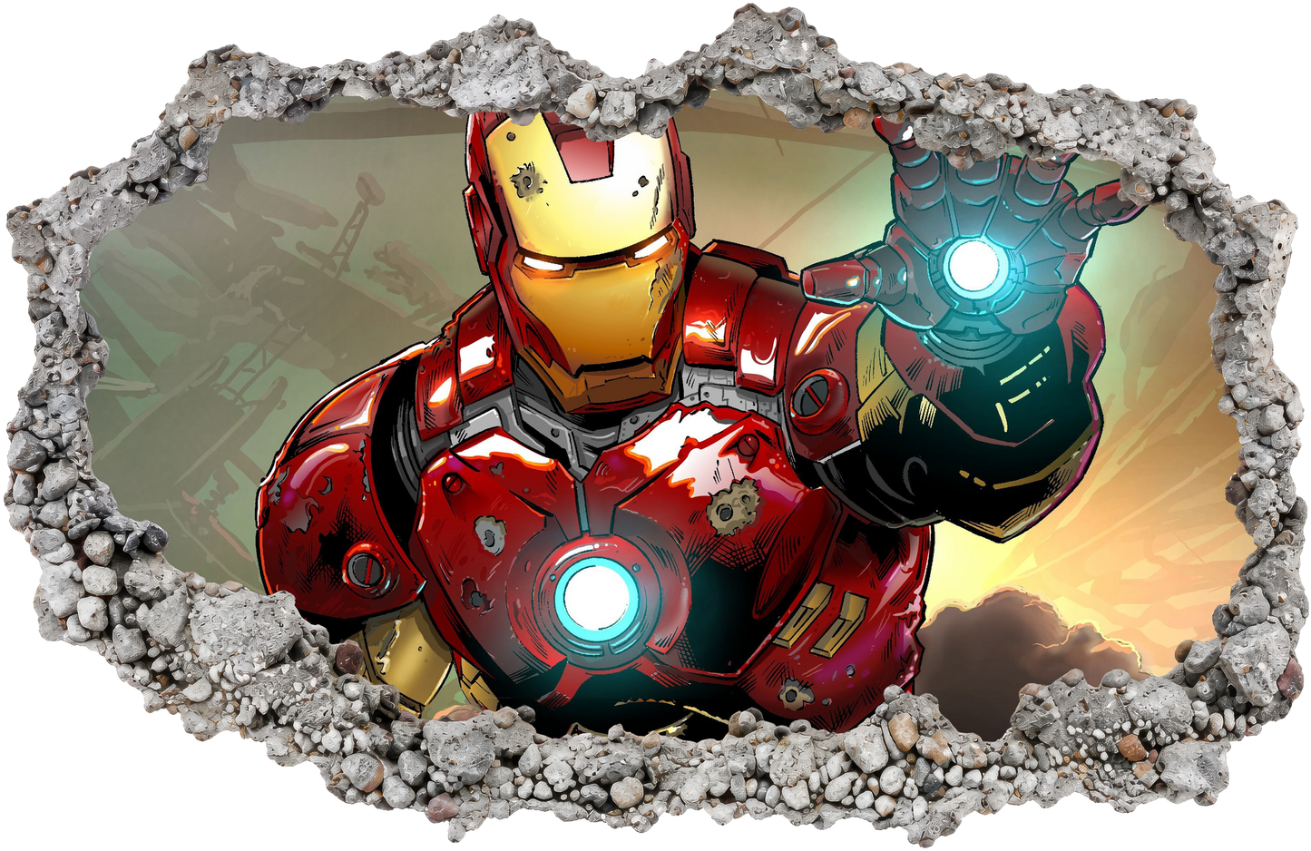 Iron Man Avengers Marvel Comics Smashed Brick Decal 3D Wall Hole Decal 090
