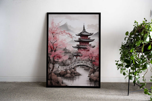 Japan Fuji Cherry Bridge Asian Style Poster | Wall Art for Home & Office | High-Quality Print - High-Quality Visual Display
