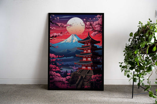 Japan Fuji Cherry Sunset Asian Style Poster | Wall Art for Home & Office | High-Quality Print - High-Quality Visual Display