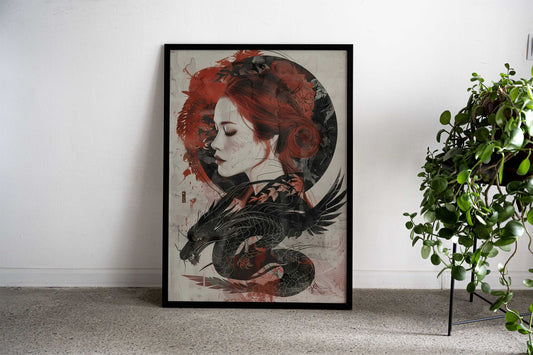 Japan Geisha and Dragon Asian Style Poster | Wall Art for Home & Office | High-Quality Print - High-Quality Visual Display