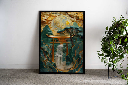 Japan Golden Granite Wall Asian Style Poster | Wall Art for Home & Office | High-Quality Print - High-Quality Visual Display