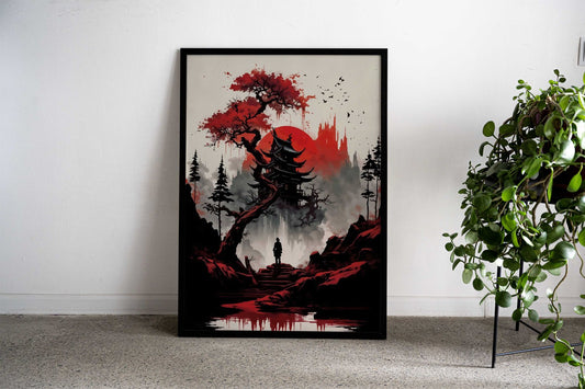 Japan Landscape Back Red Asian Style Poster | Wall Art for Home & Office | High-Quality Print - High-Quality Visual Display