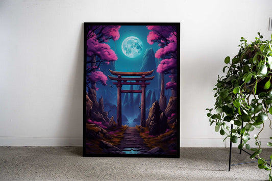 Japan Torri Gate Night Asian Style Poster | Wall Art for Home & Office | High-Quality Print - High-Quality Visual Display