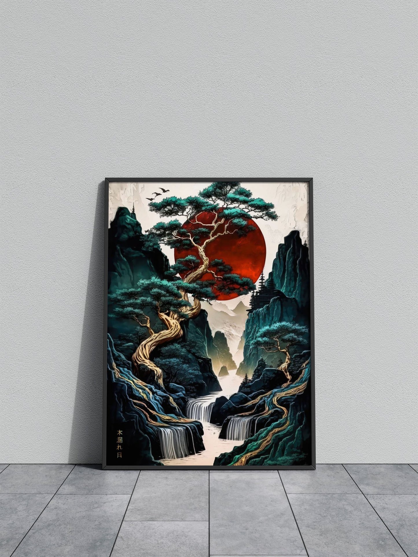 Japan landscape red moon Asian Style Poster | Wall Art for Home & Office | High-Quality Print - High-Quality Visual Display