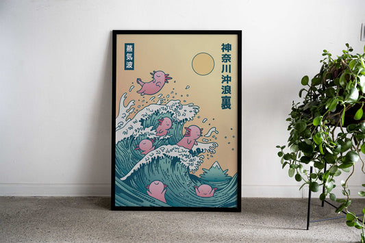 Japan wave cute Axolotls Asian Style Poster | Wall Art for Home & Office | High-Quality Print - High-Quality Visual Display