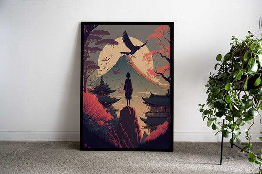 Japanese Autumn raven Asian Style Poster | Wall Art for Home & Office | High-Quality Print - High-Quality Visual Display