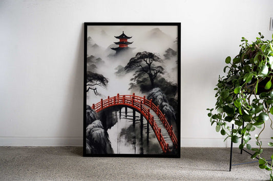 Japanese Bridge Ink Wash Asian Style Poster | Wall Art for Home & Office | High-Quality Print - High-Quality Visual Display