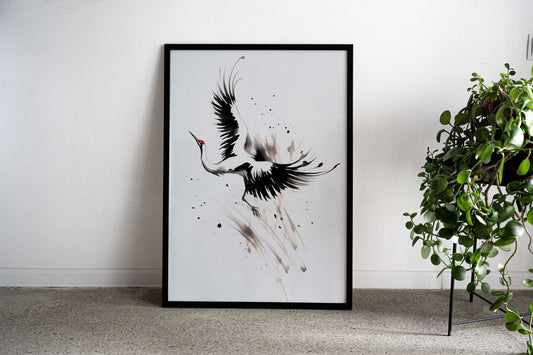 Japanese Crane In Flight Asian Style Poster | Wall Art for Home & Office | High-Quality Print - High-Quality Visual Display