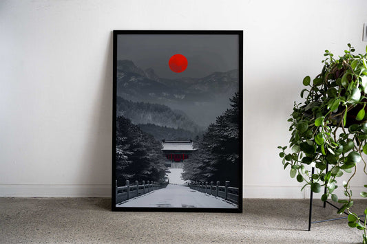 Japanese Crimson Moon Asian Style Poster | Wall Art for Home & Office | High-Quality Print - High-Quality Visual Display