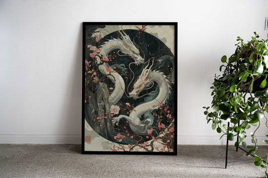 Japanese Dragons Sakura Asian Style Poster | Wall Art for Home & Office | High-Quality Print - High-Quality Visual Display