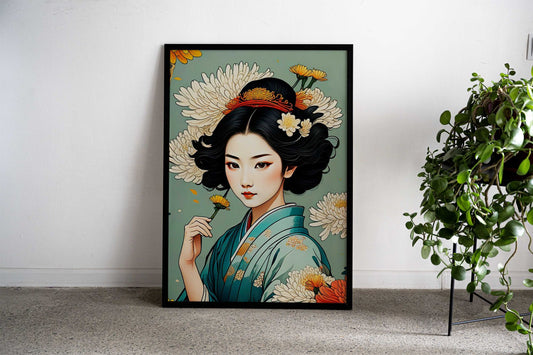 Japanese Floral Girl Asian Style Poster | Wall Art for Home & Office | High-Quality Print - High-Quality Visual Display