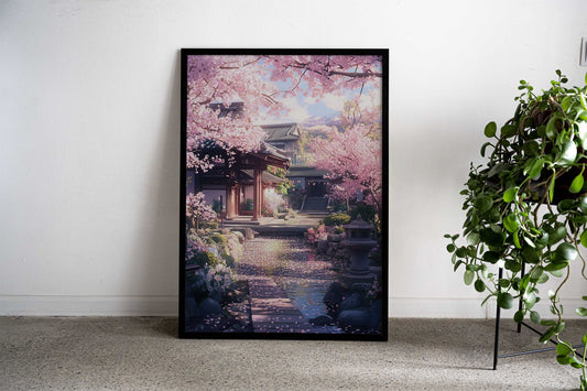 Japanese Garden with Cherry Blossoms Asian Style Poster | Wall Art for Home & Office | High-Quality Print - High-Quality Visual Display