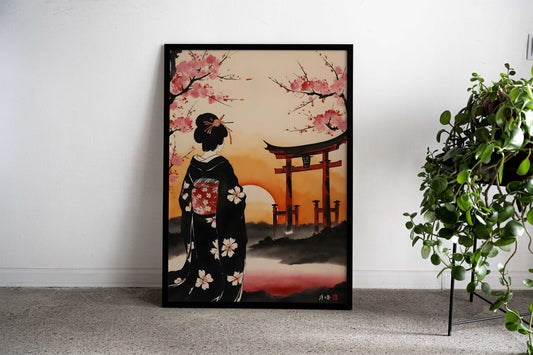 Japanese Geisha Cherry Asian Style Poster | Wall Art for Home & Office | High-Quality Print - High-Quality Visual Display