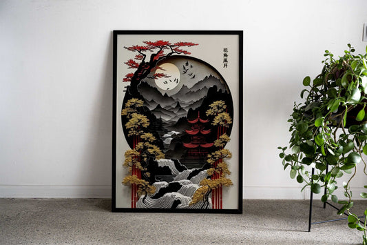 Japanese Golden Flowers Asian Style Poster | Wall Art for Home & Office | High-Quality Print - High-Quality Visual Display